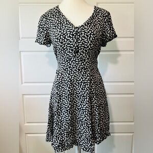 House Collection Black Floral Mini Dress Short Sleeve Tie Waist Sun Dress Large‎